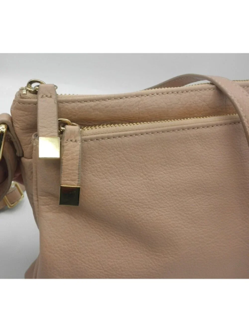 Margot Peach Blush Leather Double Top Zip Crossbody Shoulder Bag Genuine Leather - Picture 8 of 16
